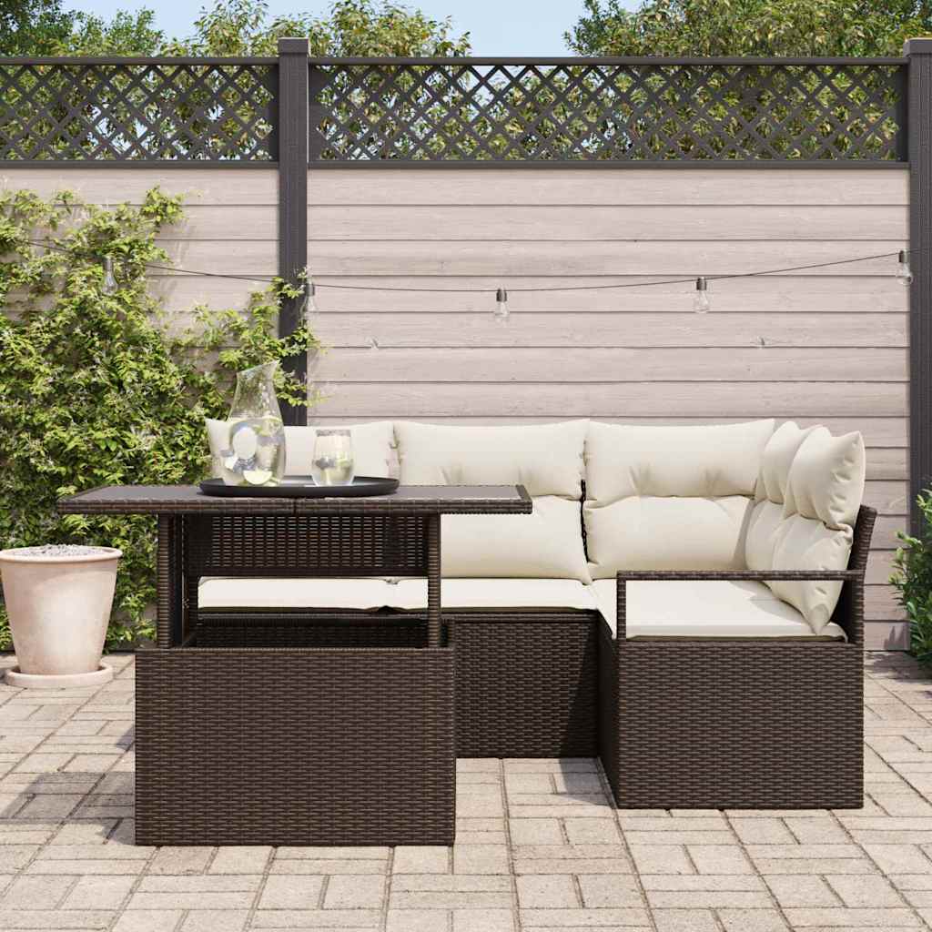 Set Divano da Giardino 5 pcs Marrone e Crema polyrattan | homemem39
