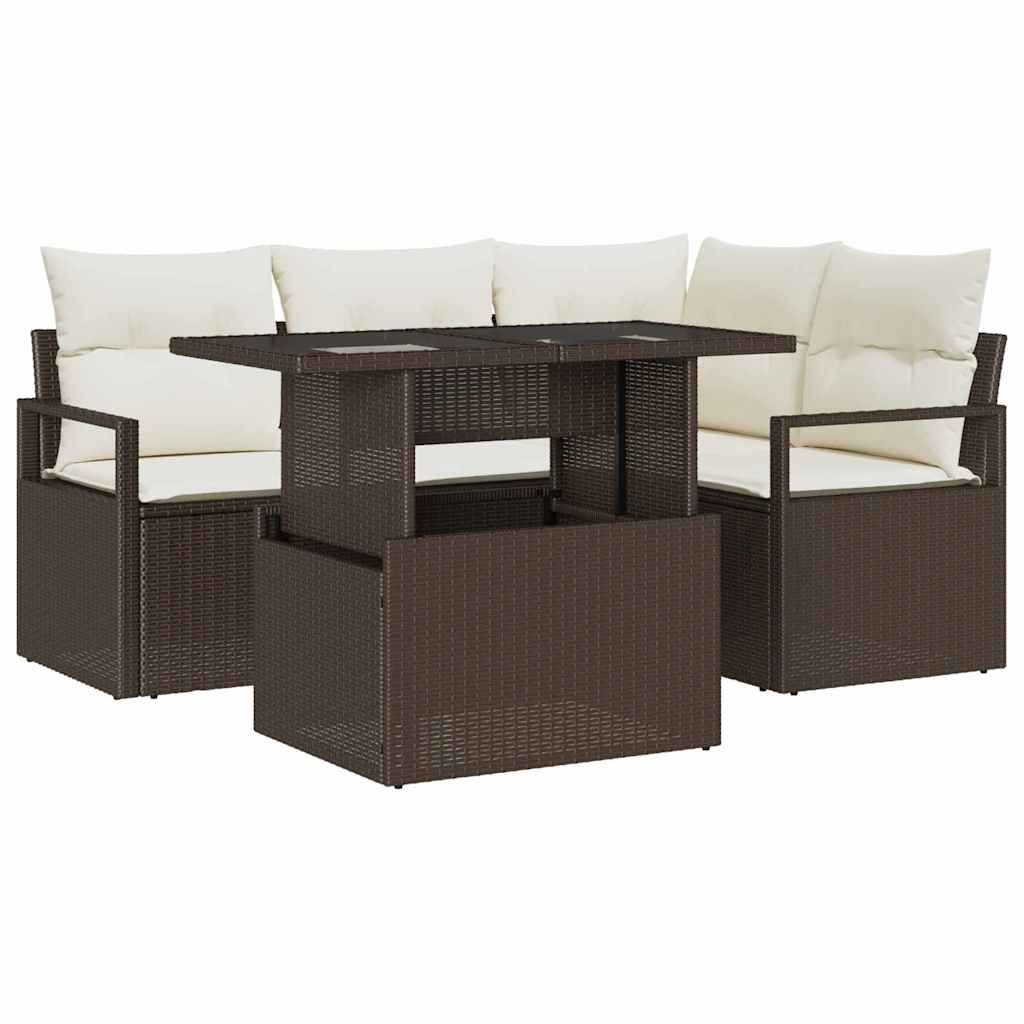 Set Divano da Giardino 5 pcs Marrone e Crema polyrattan | homemem39