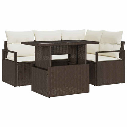 Set Divano da Giardino 5 pcs Marrone e Crema polyrattan | homemem39