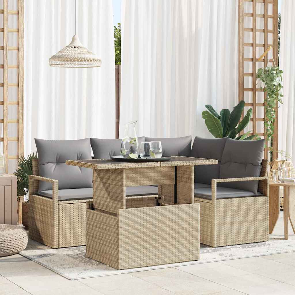 Set Divano da Giardino 5 pcs beige e grigio chiaro polyrattan