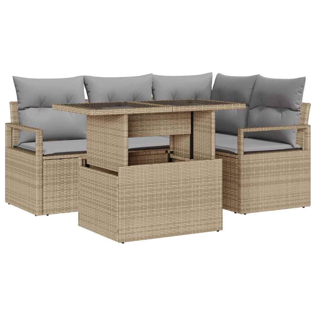 Set Divano da Giardino 5 pcs beige e grigio chiaro polyrattan