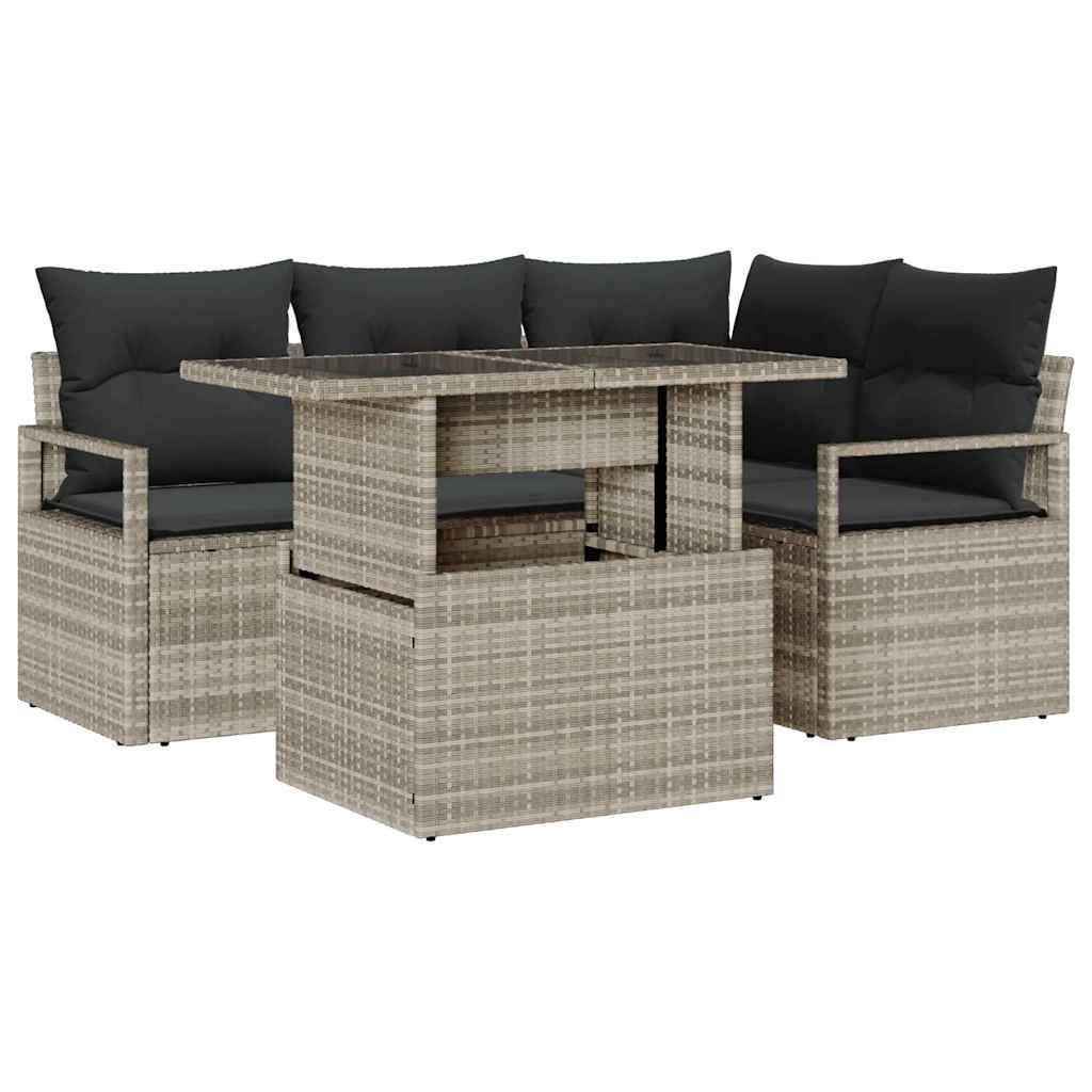 Set Divano da Giardino 5 pcs Grigio chiaro polyrattan | homemem39