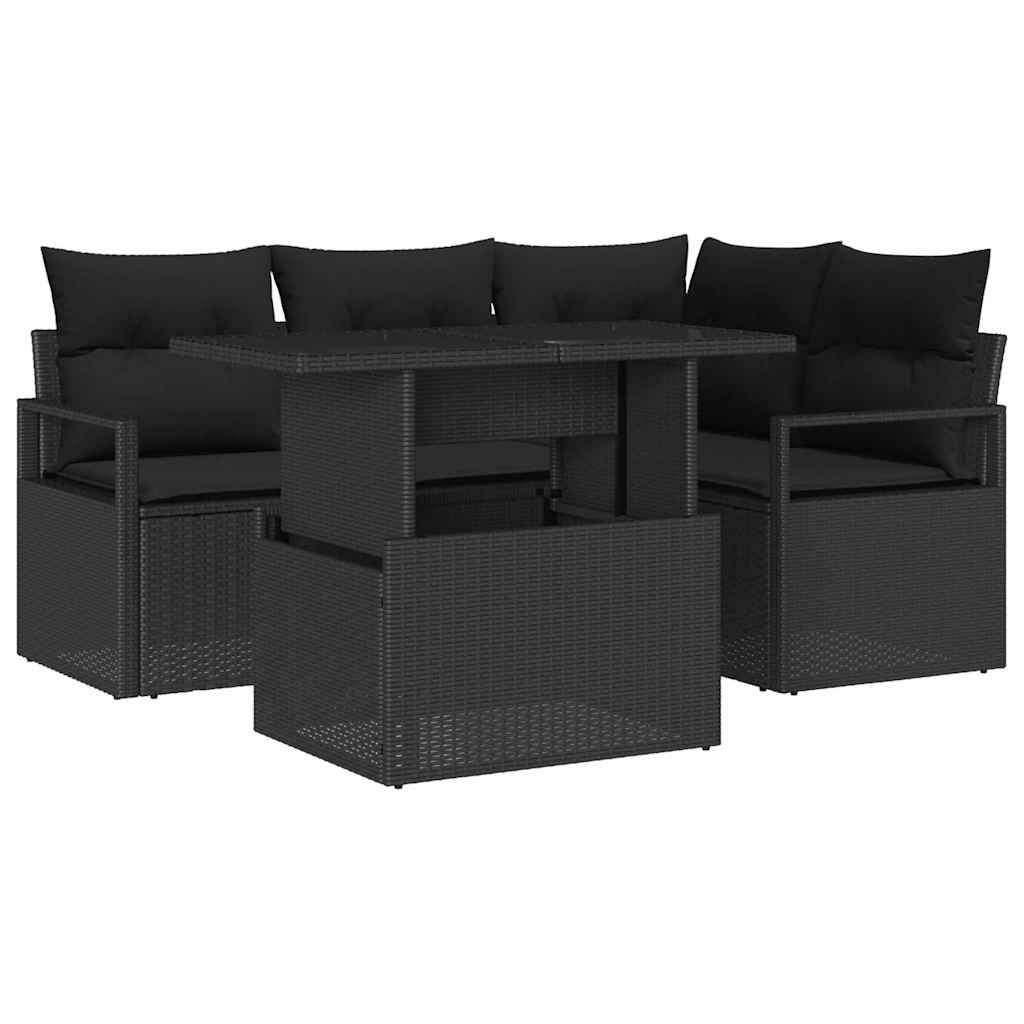 Set Divano da Giardino 5 pz 4-Numero di posti Nero polyrattan | homemem39