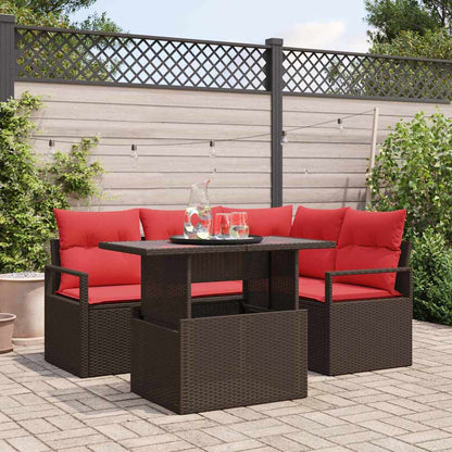 Set Divano da Giardino 5 pcs Marrone e Rosso polyrattan | homemem39