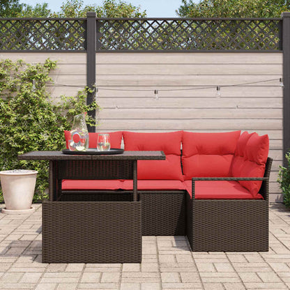 Set Divano da Giardino 5 pcs Marrone e Rosso polyrattan | homemem39