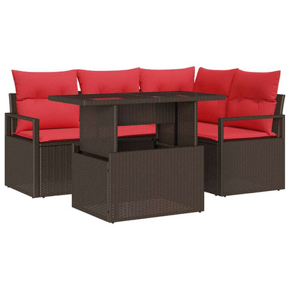 Set Divano da Giardino 5 pcs Marrone e Rosso polyrattan | homemem39