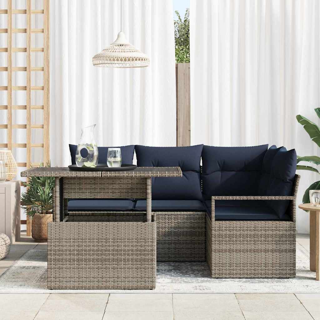 Set Divano da Giardino 5 pcs Grigio e Blu Navy polyrattan | homemem39