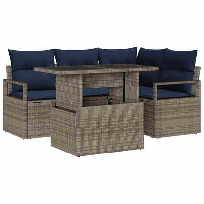 Set Divano da Giardino 5 pcs Grigio e Blu Navy polyrattan | homemem39