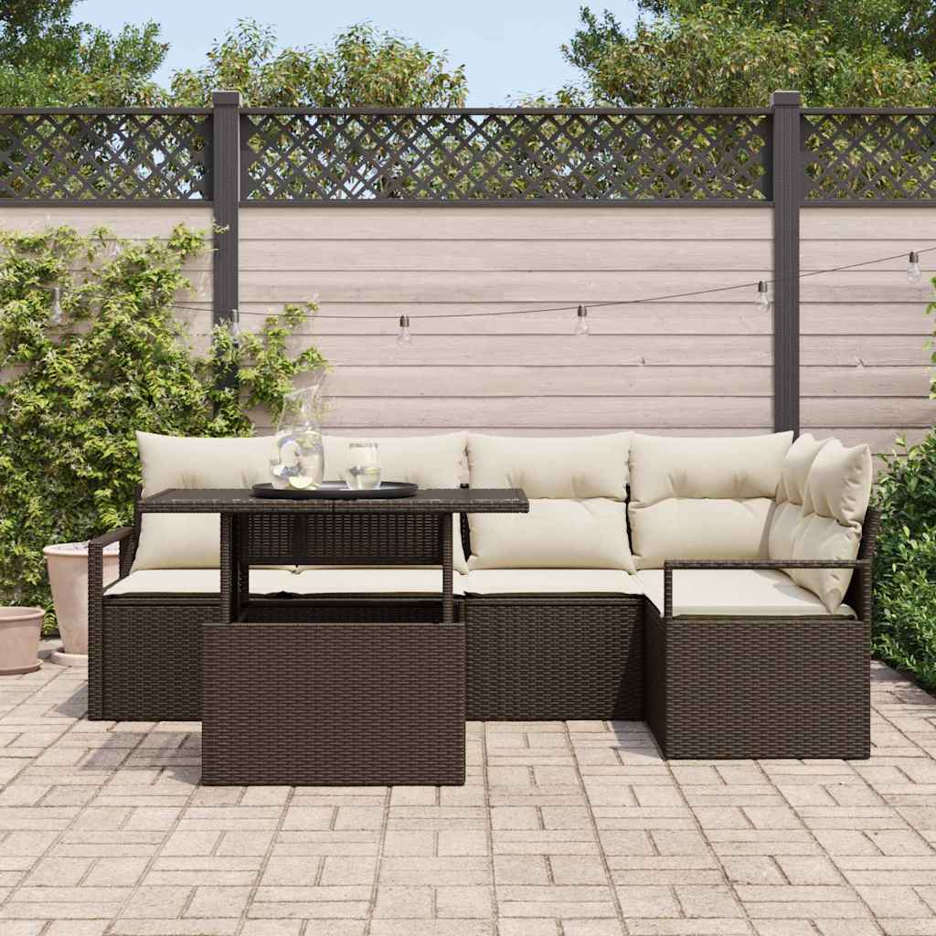 Set Divano da Giardino 6 pcs Marrone e crema polyrattan | homemem39