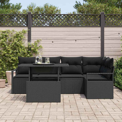 Set Divano da Giardino 6 pz 5-Numero di posti Nero polyrattan | homemem39
