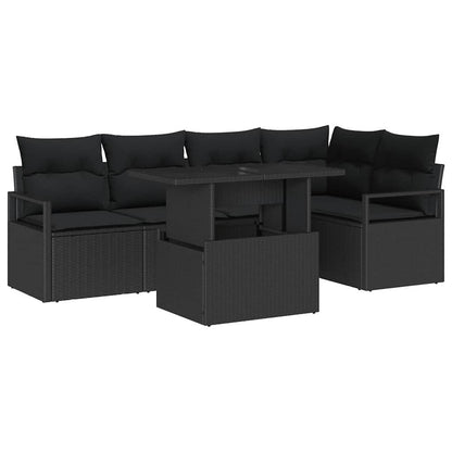 Set Divano da Giardino 6 pz 5-Numero di posti Nero polyrattan | homemem39