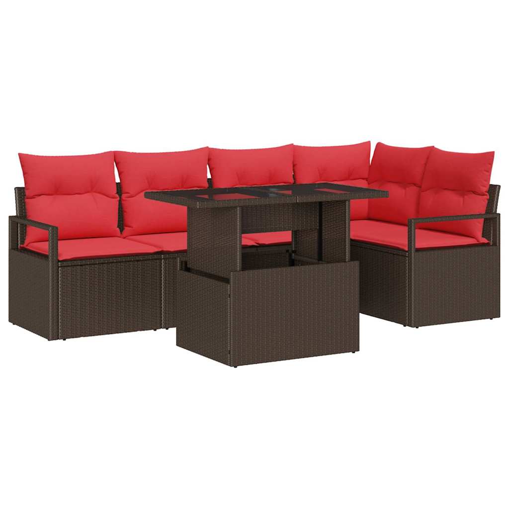 Set Divano da Giardino 6 pcs Marrone e Rosso polyrattan | homemem39