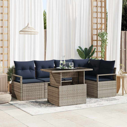 Set Divano da Giardino 6 pcs Grigio e Blu Navy polyrattan | homemem39