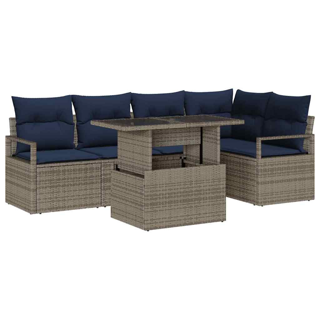 Set Divano da Giardino 6 pcs Grigio e Blu Navy polyrattan | homemem39