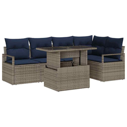 Set Divano da Giardino 6 pcs Grigio e Blu Navy polyrattan | homemem39