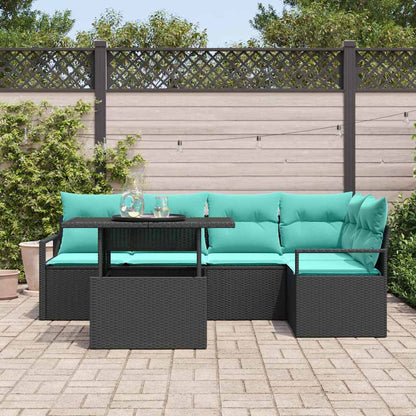 Set Divano da Giardino con cuscino 6 pcs Nero e Blu polyrattan | homemem39