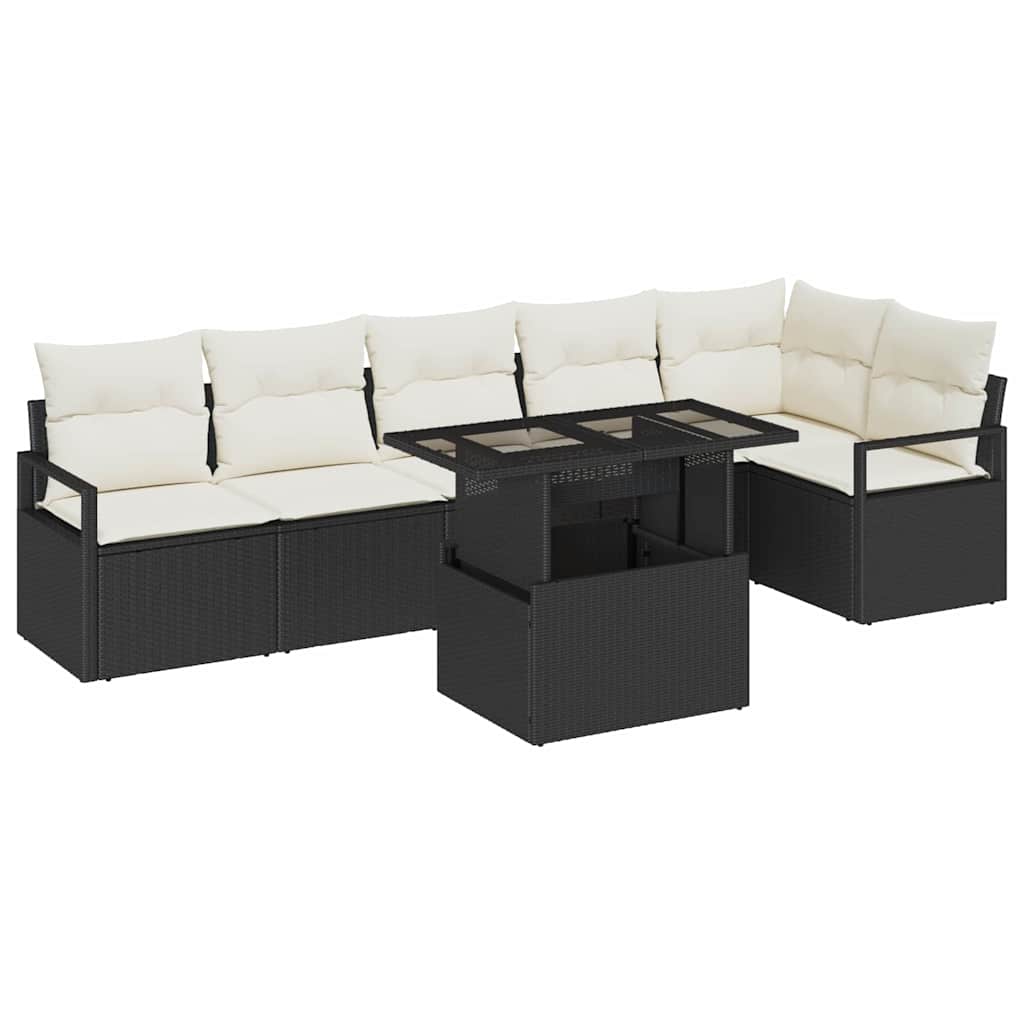 Set Divano da Giardino con cuscino 7 pcs Nero Poly Rattan | homemem39