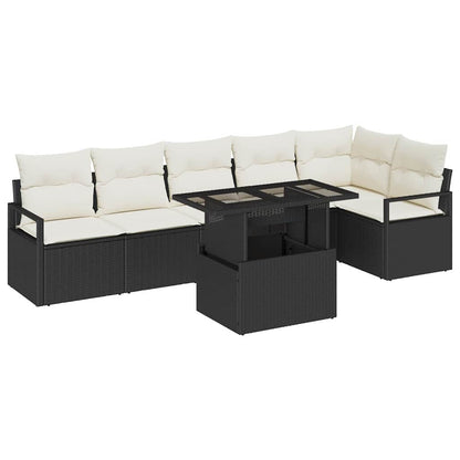 Set Divano da Giardino con cuscino 7 pcs Nero Poly Rattan | homemem39