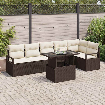 Set Divano da Giardino con cuscino 7 pcs Marrone Poly Rattan | homemem39
