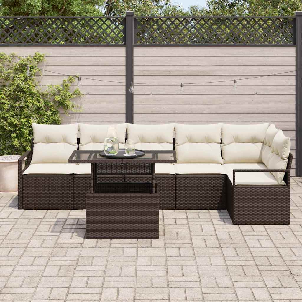 Set Divano da Giardino con cuscino 7 pcs Marrone Poly Rattan | homemem39
