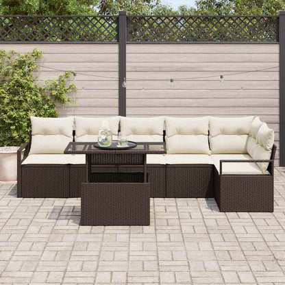Set Divano da Giardino con cuscino 7 pcs Marrone Poly Rattan | homemem39