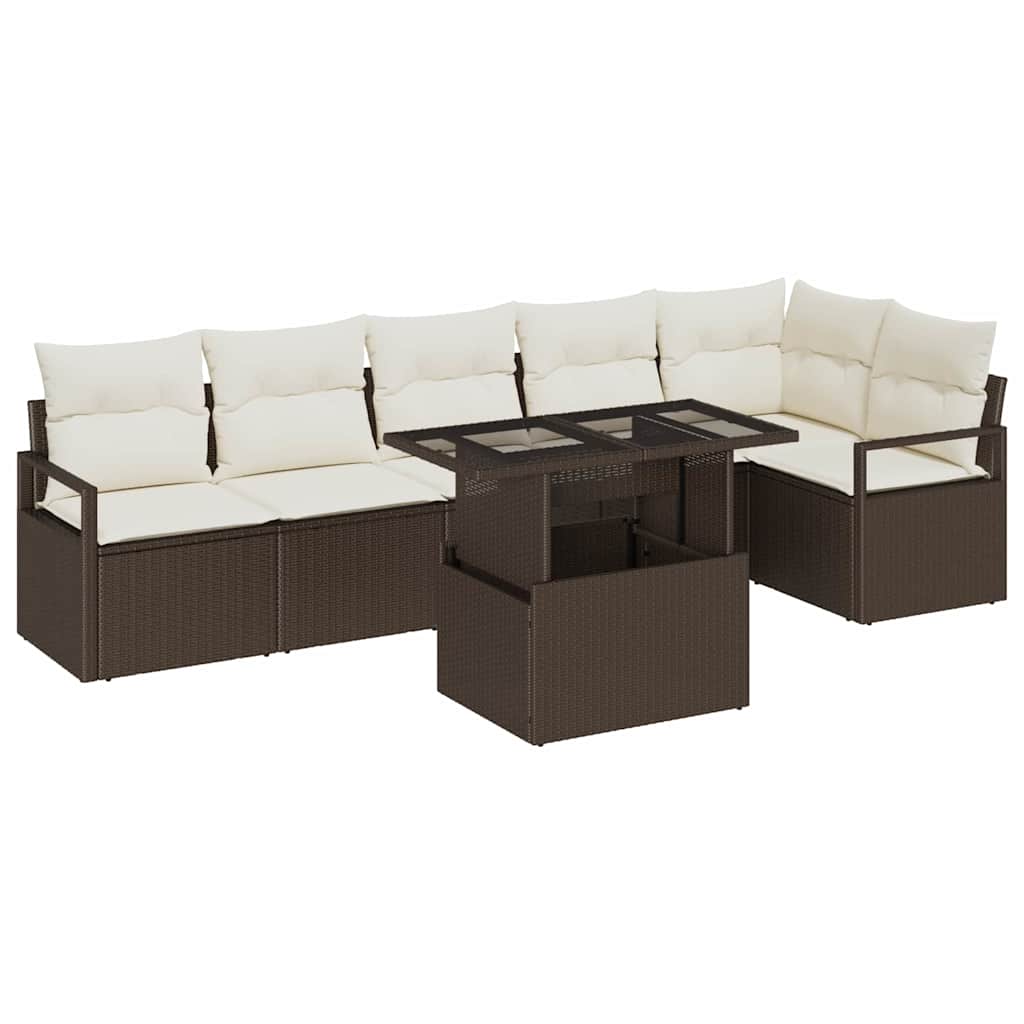 Set Divano da Giardino con cuscino 7 pcs Marrone Poly Rattan | homemem39