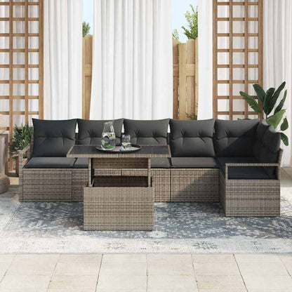 Set Divano da Giardino con cuscino 7 pcs Grigio Poly Rattan | homemem39