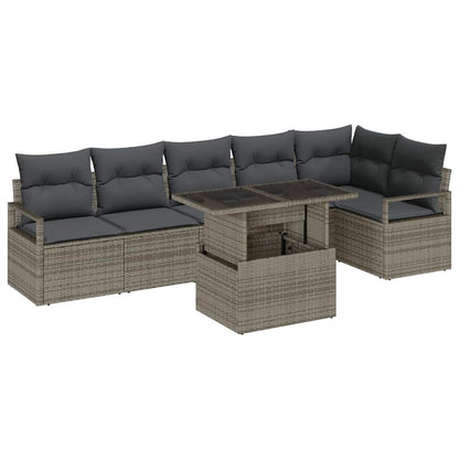 Set Divano da Giardino con cuscino 7 pcs Grigio Poly Rattan | homemem39