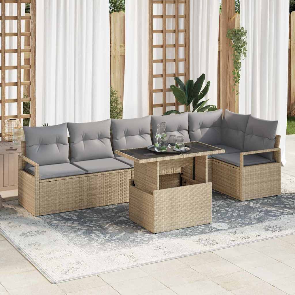 Set Divano da Giardino con cuscino 7 pcs Beige Poly Rattan | homemem39