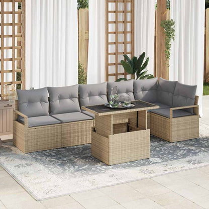 Set Divano da Giardino con cuscino 7 pcs Beige Poly Rattan | homemem39