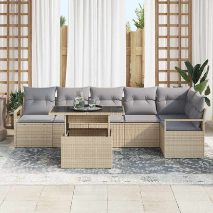 Set Divano da Giardino con cuscino 7 pcs Beige Poly Rattan | homemem39