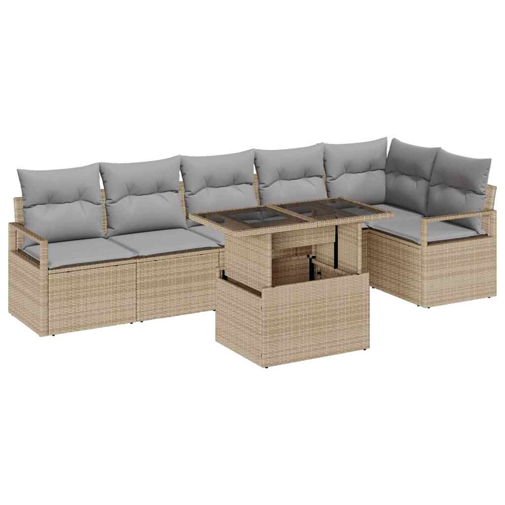 Set Divano da Giardino con cuscino 7 pcs Beige Poly Rattan | homemem39