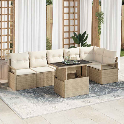 Set Divano da Giardino con cuscino 7 pcs Beige Poly Rattan | homemem39