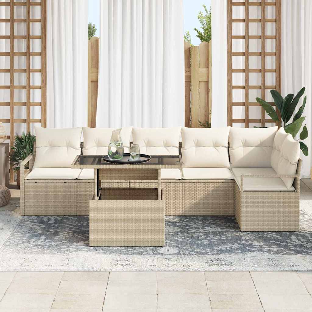 Set Divano da Giardino con cuscino 7 pcs Beige Poly Rattan | homemem39