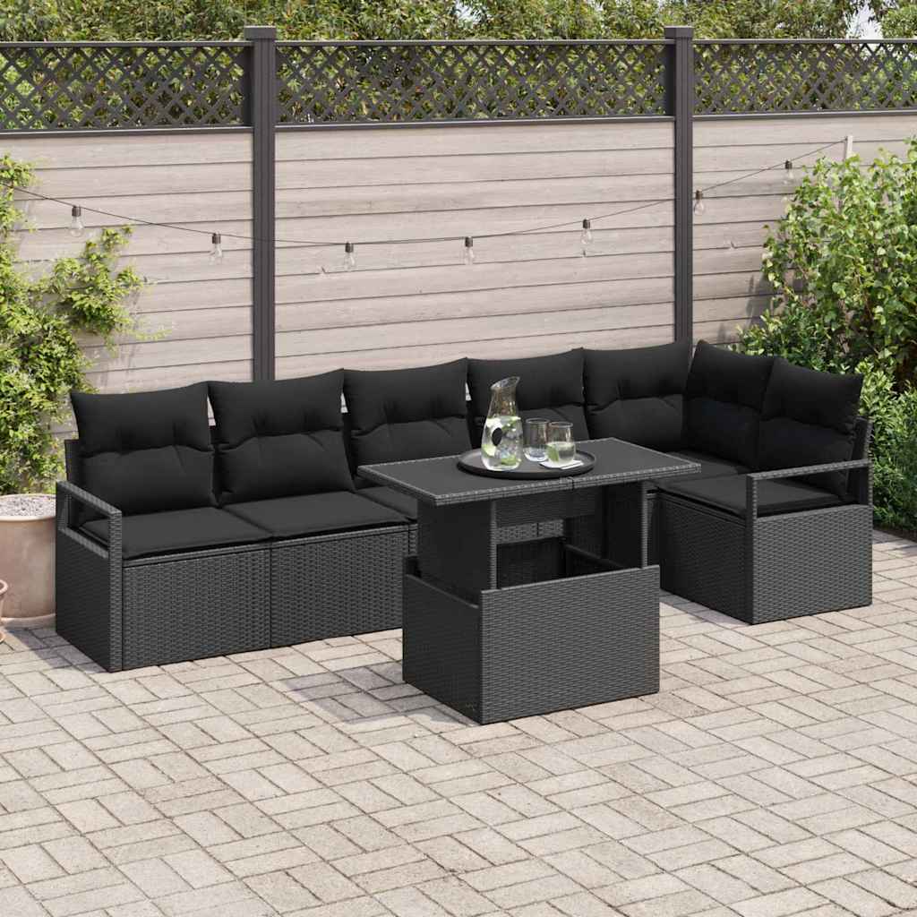 Set Divano da Giardino con archiviazione 7 pcs Nero polyrattan | homemem39