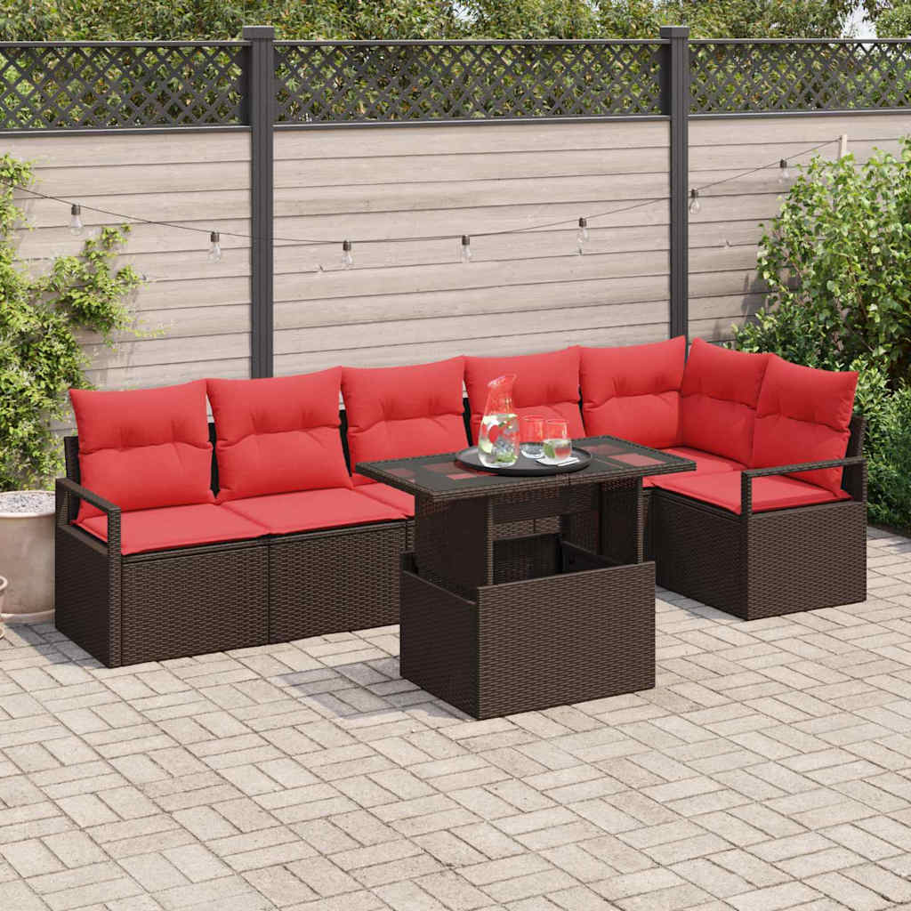 Set Divano da Giardino 7 pcs Marrone e Rosso polyrattan | homemem39