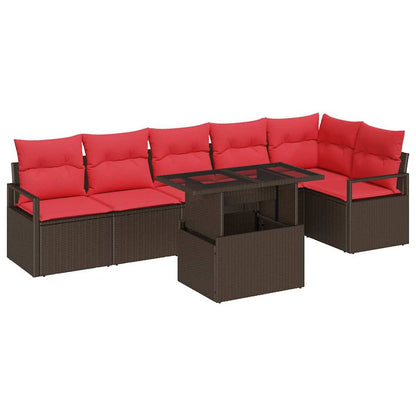 Set Divano da Giardino 7 pcs Marrone e Rosso polyrattan | homemem39