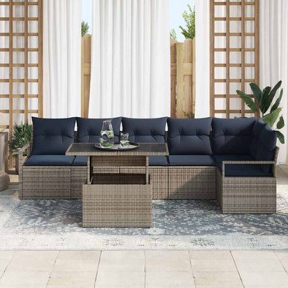 Set Divano da Giardino 7 pcs Grigio e Blu Navy polyrattan | homemem39