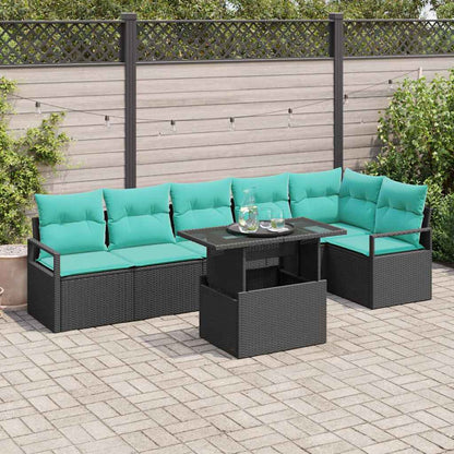 Set Divano da Giardino con cuscino 7 pcs Nero e Blu polyrattan | homemem39