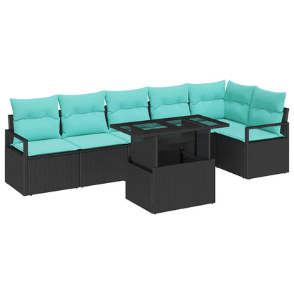 Set Divano da Giardino con cuscino 7 pcs Nero e Blu polyrattan | homemem39