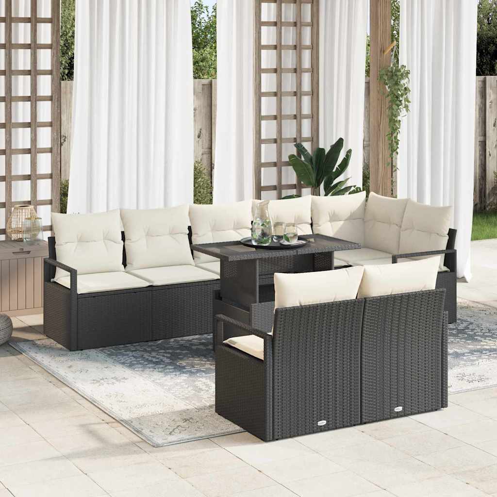 Set Divano da Giardino 9 pcs Nero e Crema polyrattan | homemem39