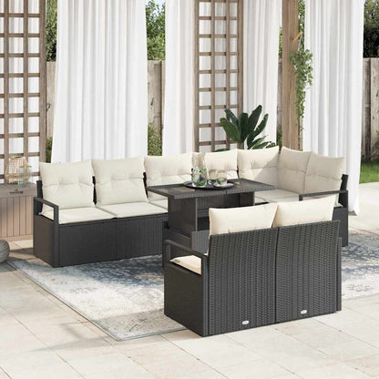 Set Divano da Giardino 9 pcs Nero e Crema polyrattan | homemem39