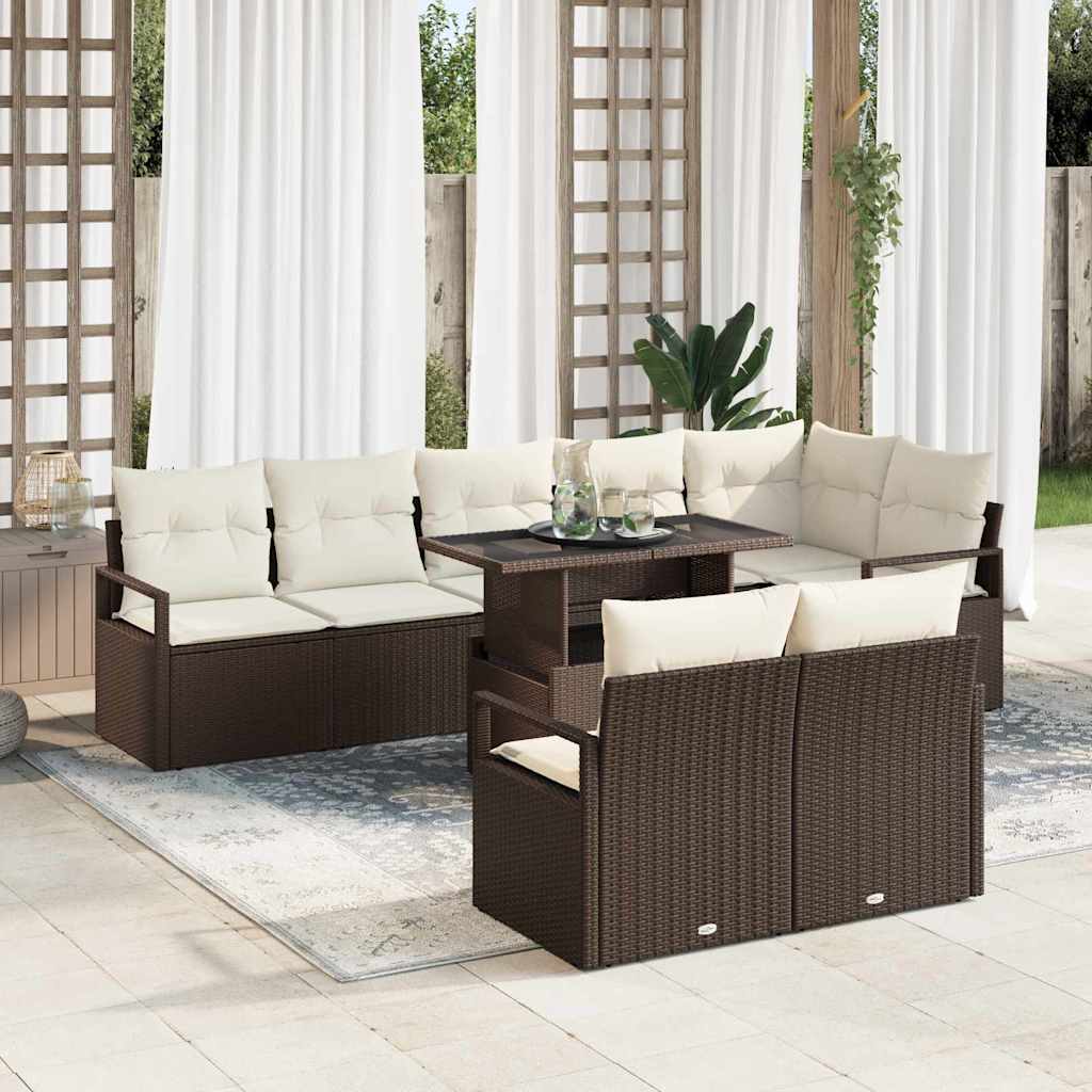 Set Divano da Giardino 9 pcs Marrone e crema polyrattan | homemem39