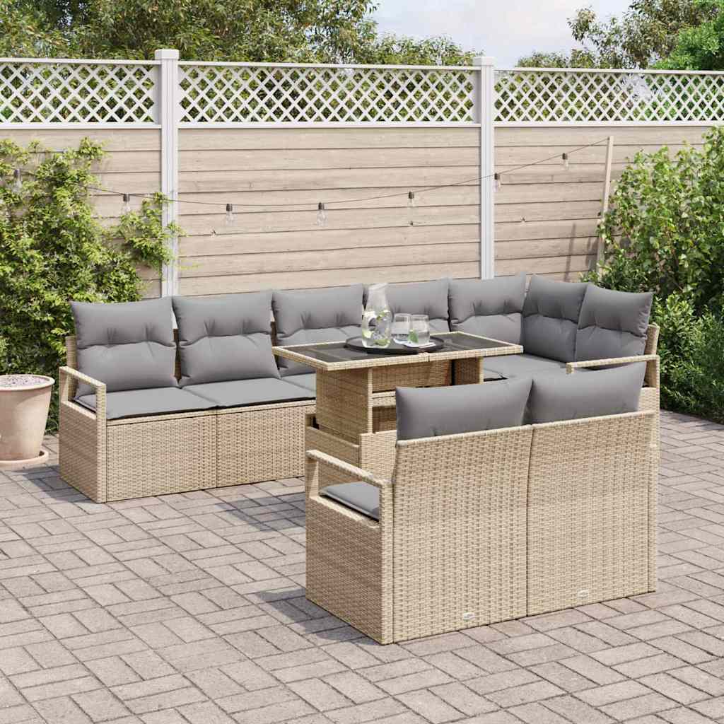 Set Divano da Giardino 9 pcs beige e grigio chiaro polyrattan | homemem39