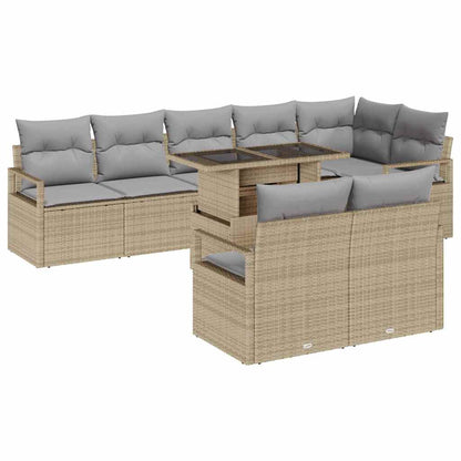 Set Divano da Giardino 9 pcs beige e grigio chiaro polyrattan | homemem39