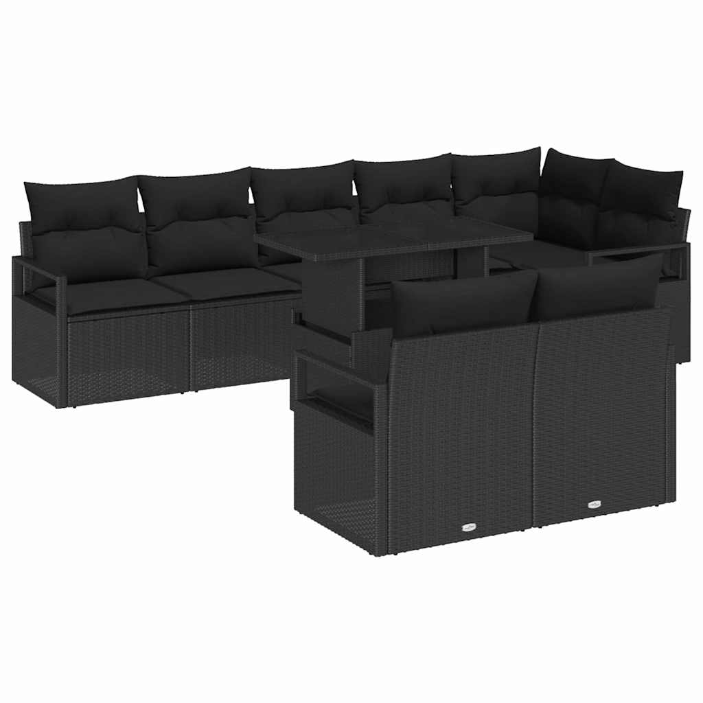 Set Divano da Giardino 9 pcs 8-Numero di posti Nero polyrattan | homemem39