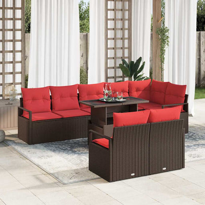 Set Divano da Giardino 9 pcs Marrone e Rosso polyrattan | homemem39