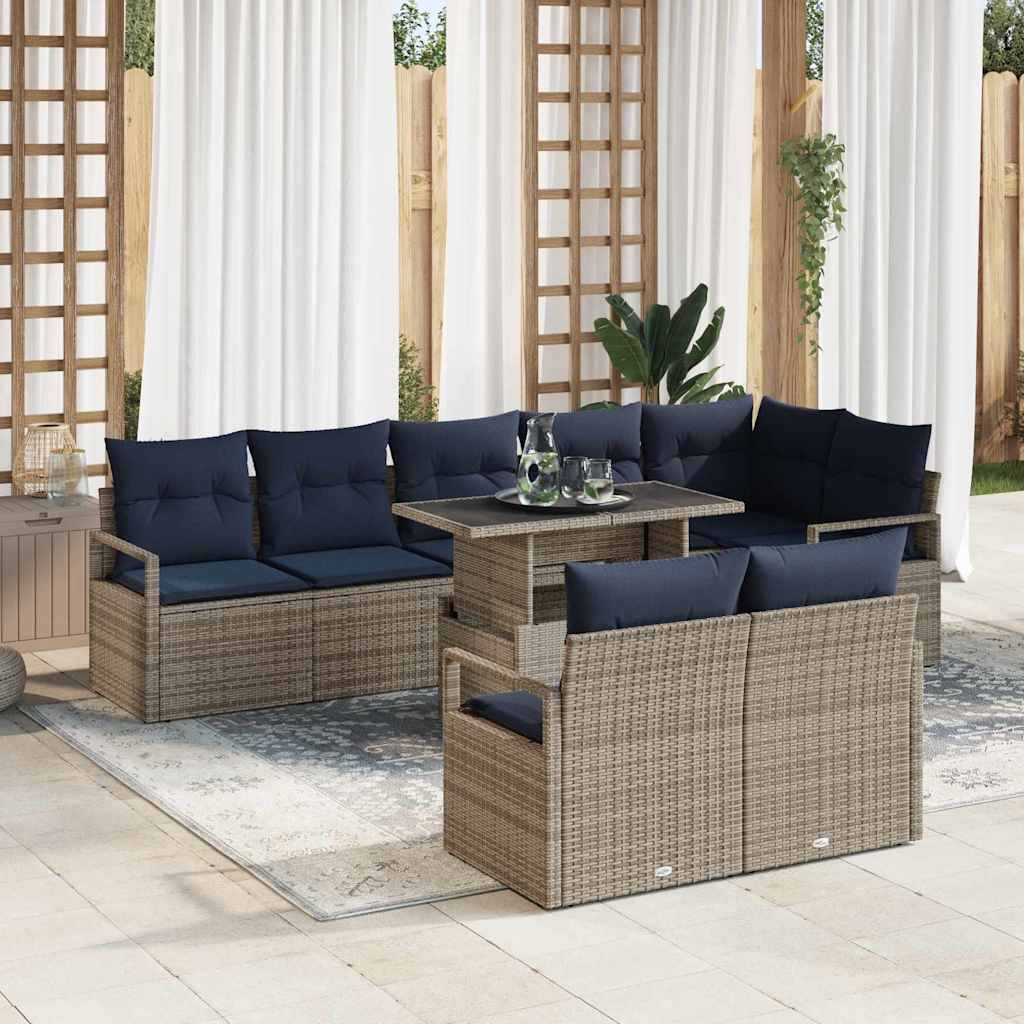 Set Divano da Giardino 9 pz 8-Numero di posti Grigio e Blu Navy