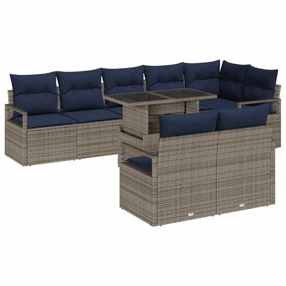 Set Divano da Giardino 9 pz 8-Numero di posti Grigio e Blu Navy