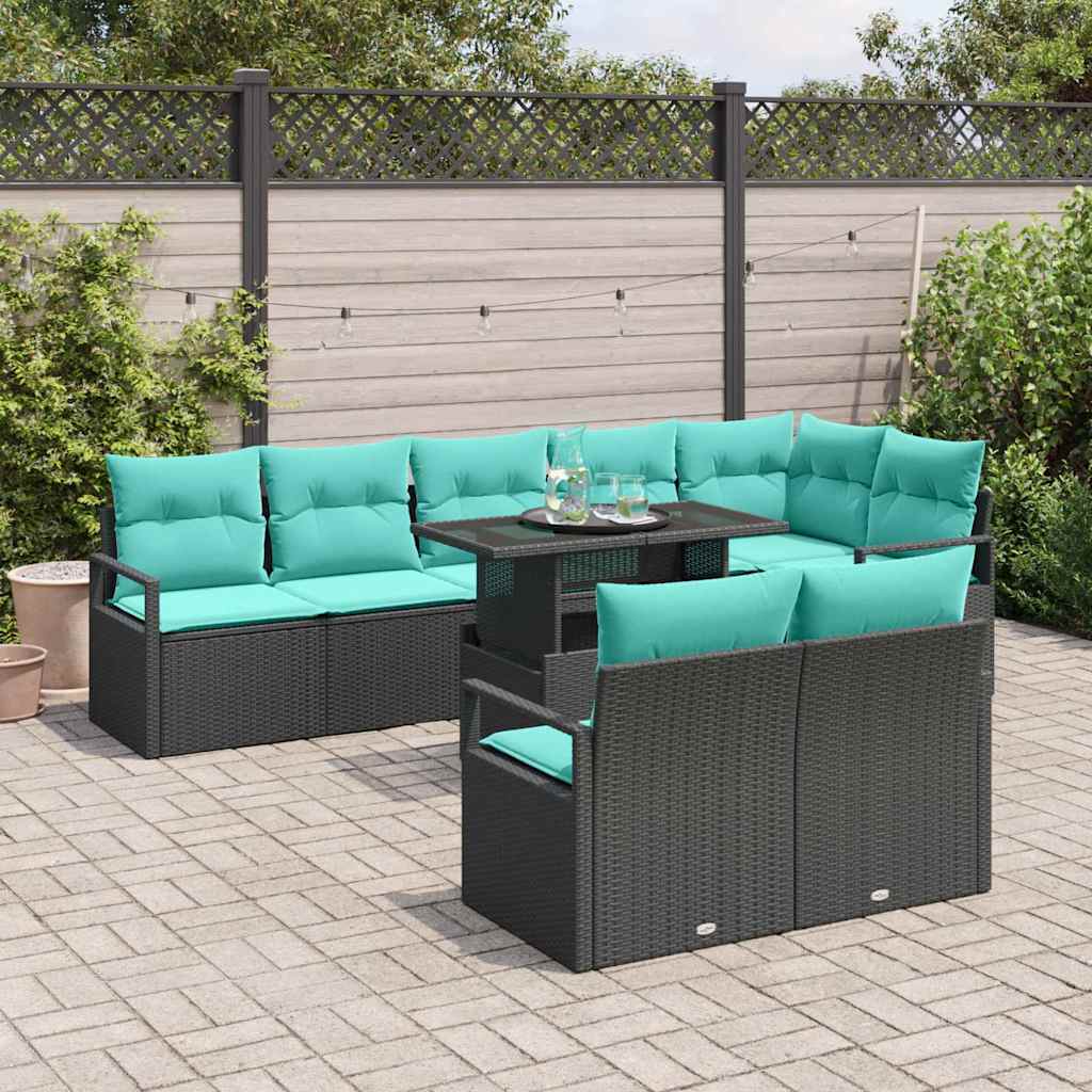 Set Divano da Giardino con cuscino 9 pcs Nero e Blu polyrattan | homemem39
